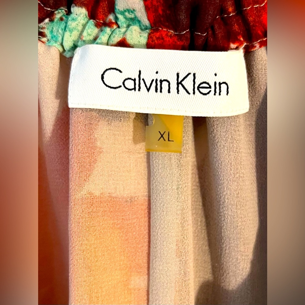 CALVIN KLEIN Women's Vibrant Watercolor Tie-Front Pullover Blouse. Size: XL - Picture 4 of 10